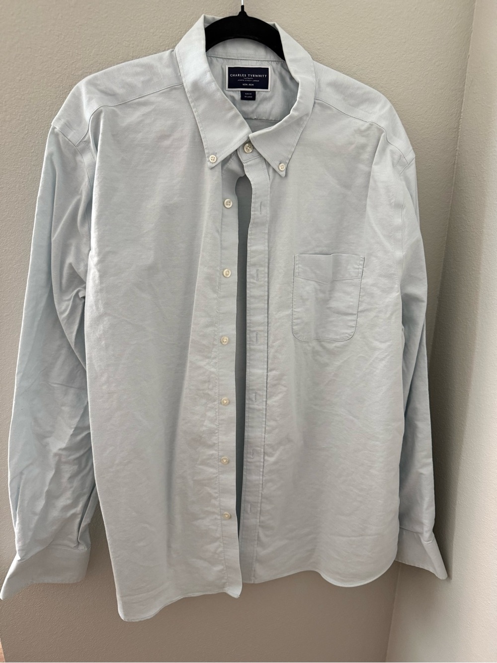 Charles Tyrwhitt Non Iron Stretch Oxford Shirt Men XXL Slim Fit Light Blue